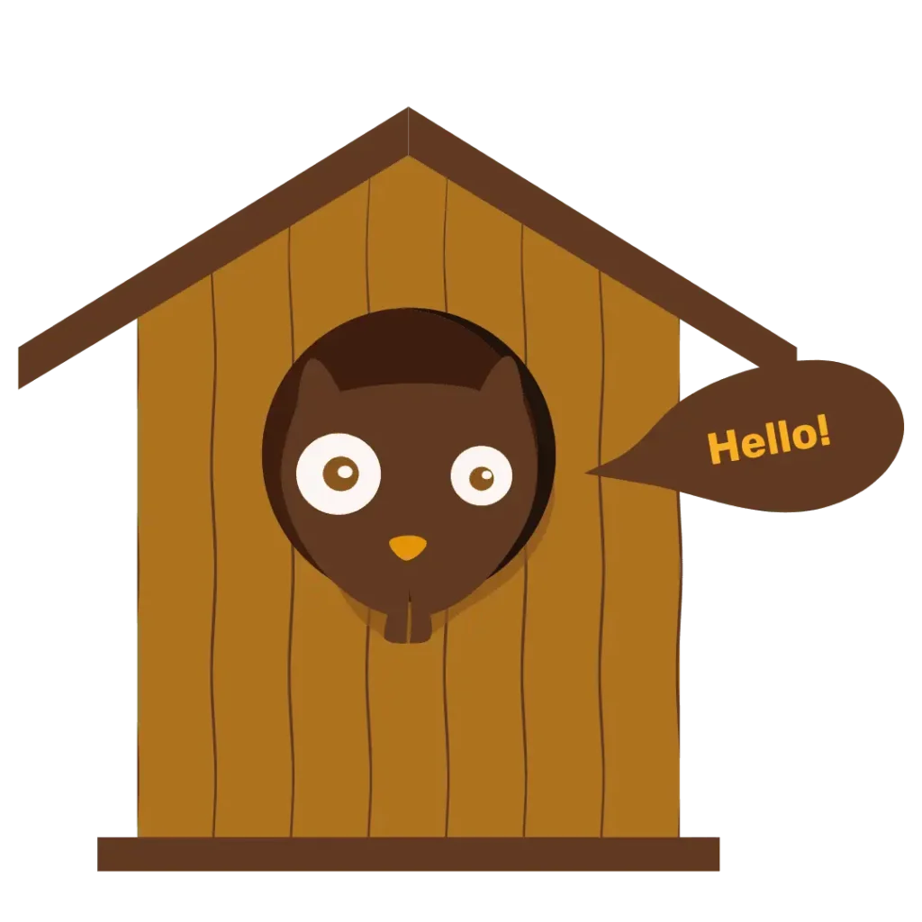 cartoon squirrel in wooden house