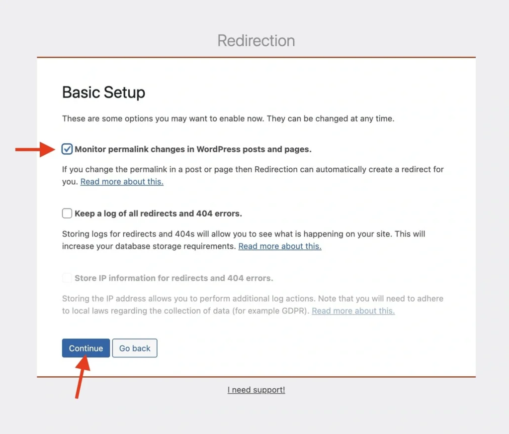 screenshot of where you can set up to monitor permalink changes